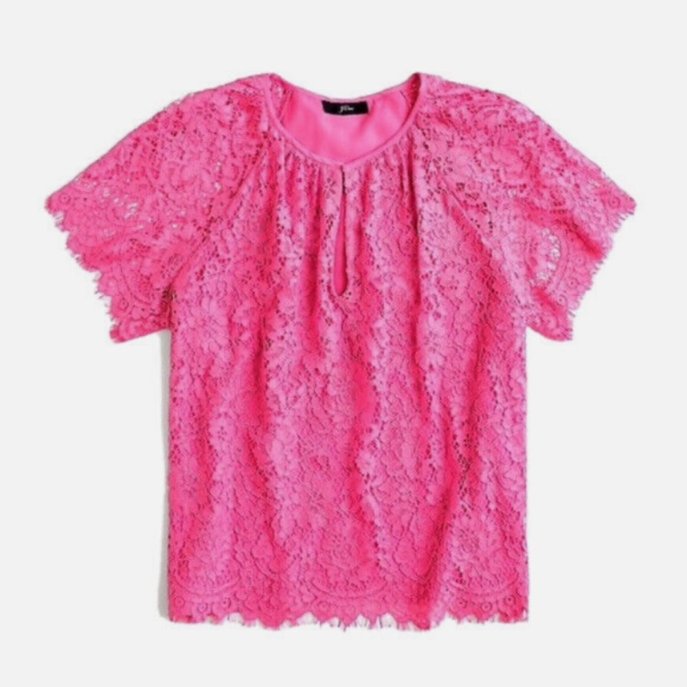 J.Crew Pink Lace Keyhole Top